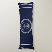 Nautic Navy Blue Anchor Coastal Monogram Beach Seitenschläferkissen (Vorderseite Vertikal)