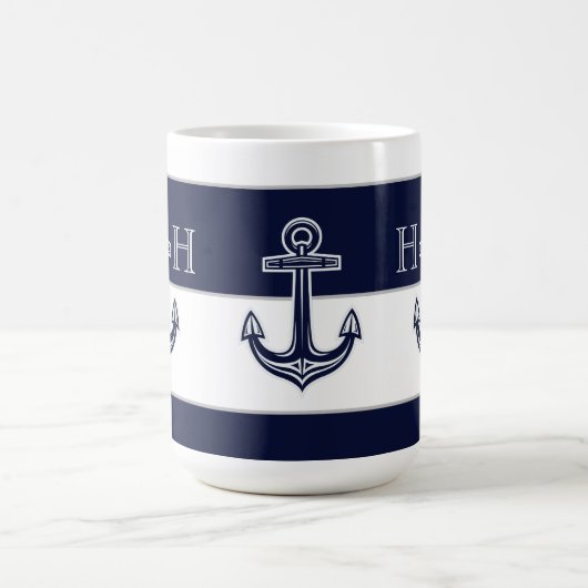 Nautic Navy Blue Anchor Coastal Monogram Coffee Kaffeetasse (Mittel)