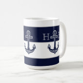 Nautic Navy Blue Anchor Coastal Monogram Coffee Kaffeetasse (VorderseiteRechts)