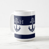 Nautic Navy Blue Anchor Coastal Monogram Coffee Kaffeetasse (Vorderseite Links)