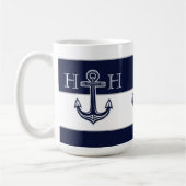 Nautic Navy Blue Anchor Coastal Monogram Coffee Kaffeetasse (Links)