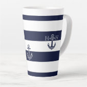 Nautic Navy Blue Anchor Coastal Monogram Coffee Milchtasse (Rechte Ecke)