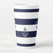 Nautic Navy Blue Anchor Coastal Monogram Coffee Milchtasse (Vorderseite)