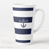 Nautic Navy Blue Anchor Coastal Monogram Coffee Milchtasse (Rechts)