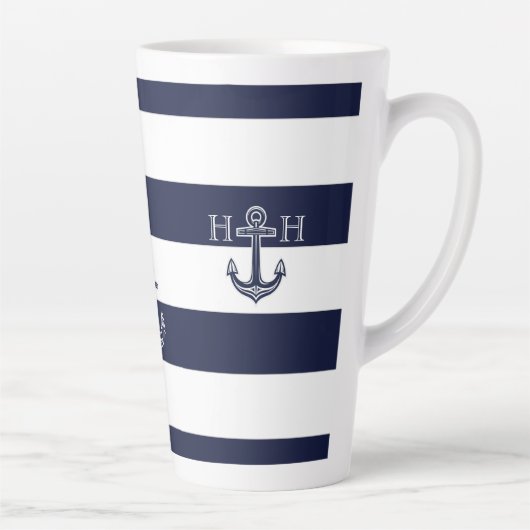 Nautic Navy Blue Anchor Coastal Monogram Coffee Milchtasse (Rechts)