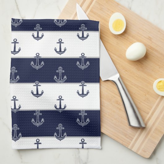 Nautic Navy Blue Anchor Coastor Monogram Kitche Geschirrtuch (Viertel Falte)