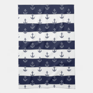 Nautic Navy Blue Anchor Coastor Monogram Kitche Geschirrtuch