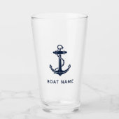 Nautic Navy Blue Anchor Custom Boat Name Glas (Vorderseite)