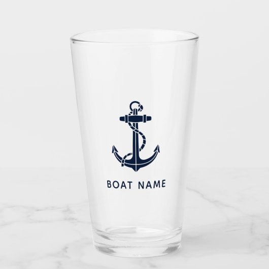 Nautic Navy Blue Anchor Custom Boat Name Glas (Vorderseite)