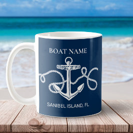 Nautic Navy Blue Anchor Custom Boat Name Kaffeetasse