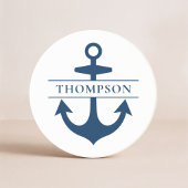 Nautic Navy Blue Anchor Custom Monogram Name Getränkeuntersetzer