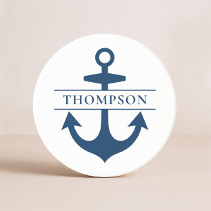 Nautic Navy Blue Anchor Custom Monogram Name Getränkeuntersetzer