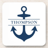 Nautic Navy Blue Anchor Custom Monogram Name Getränkeuntersetzer (Vorderseite)
