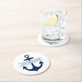 Nautic Navy Blue Anchor Custom Monogram Name Runder Pappuntersetzer (Vor Ort)