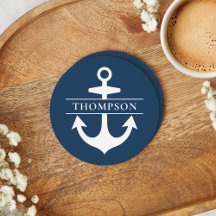 Nautic Navy Blue Anchor Custom Monogram Name
