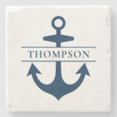 Nautic Navy Blue Anchor Custom Monogram Name Steinuntersetzer (Vorderseite)