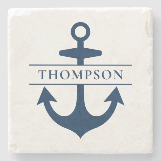 Nautic Navy Blue Anchor Custom Monogram Name Steinuntersetzer (Vorderseite)