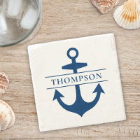 Nautic Navy Blue Anchor Custom Monogram Name