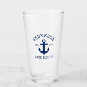 Nautic Navy Blue Anchor Family Lake House Glas (Vorderseite)