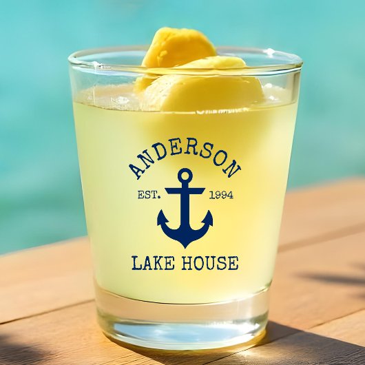 Nautic Navy Blue Anchor Family Lake House Schnapsglas
