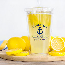 Nautic Navy Blue Anchor Family Wiedersehen Acryltrinkbecher