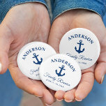Nautic Navy Blue Anchor Family Wiedersehen Button<br><div class="desc">Schaltfläche auf der Rückseite des Wiedersehen-Buttone für Nautic Navy Blue Anchor Family</div>