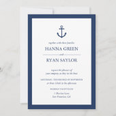 Nautic Navy Blue Anchor Hochzeitseinladung Einladung (Vorderseite)