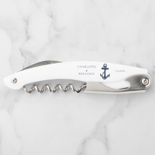 Nautic Navy Blue Anchor Hochzeitssender Trauzeuge Kellnermesser (Rückseite)