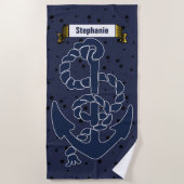 Nautic Navy Blue Anchor mit Ihrem Namen oder Zitat Strandtuch (Vorderseite)