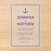Nautic Navy Blue Anchor Moderne Skripthochzeit Acryleinladungen (Vorderseite)