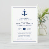 Nautic Navy Blue Anchor Monogram Bridal Luncheon Einladung (Stehend Vorderseite)