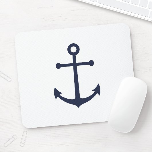 Nautic Navy Blue Anchor Mousepad