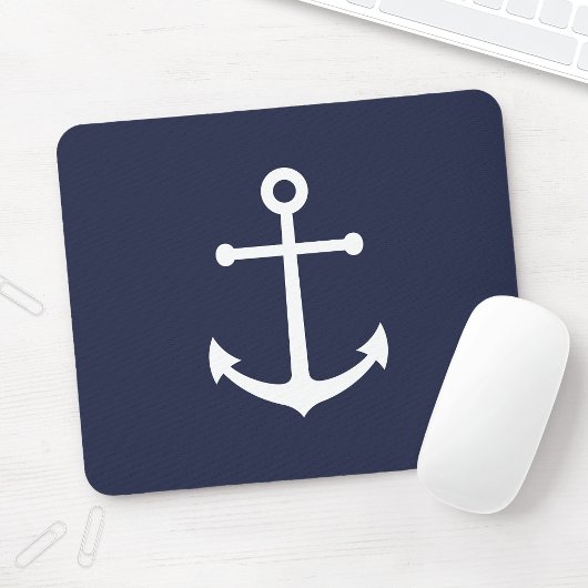 Nautic Navy Blue Anchor Mousepad