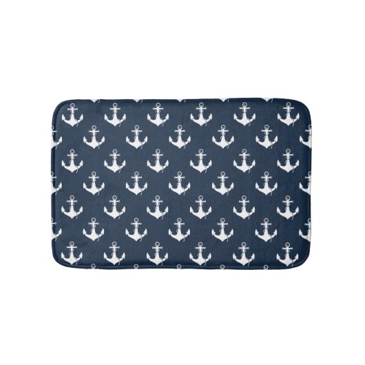 Nautic Navy Blue Anchor Muster Badematte (Vorderseite)