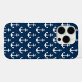 Nautic Navy Blue Anchor Muster Case-Mate iPhone Hülle (Rückseite (Horizontal))