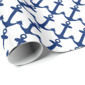 Nautic Navy Blue Anchor Muster Geschenkpapier (Rolleneckpunkt)