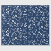 Nautic Navy Blue Anchor Muster Geschenkpapier (Flach)