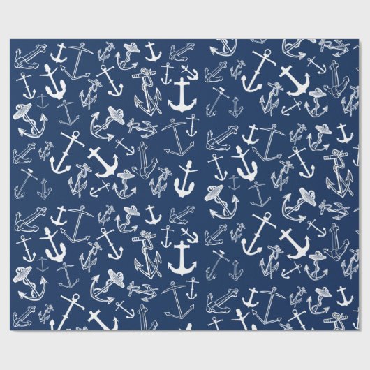 Nautic Navy Blue Anchor Muster Geschenkpapier (Flach)