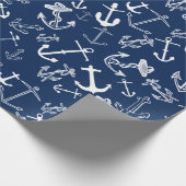 Nautic Navy Blue Anchor Muster Geschenkpapier (Ecke)