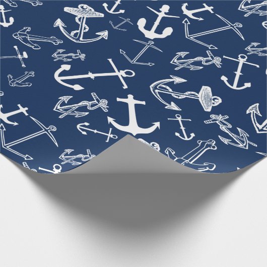 Nautic Navy Blue Anchor Muster Geschenkpapier (Ecke)