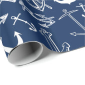 Nautic Navy Blue Anchor Muster Geschenkpapier (Rolleneckpunkt)