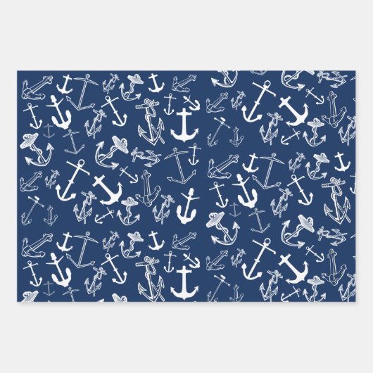 Nautic Navy Blue Anchor Muster Geschenkpapier Set (Vorderseite 3)