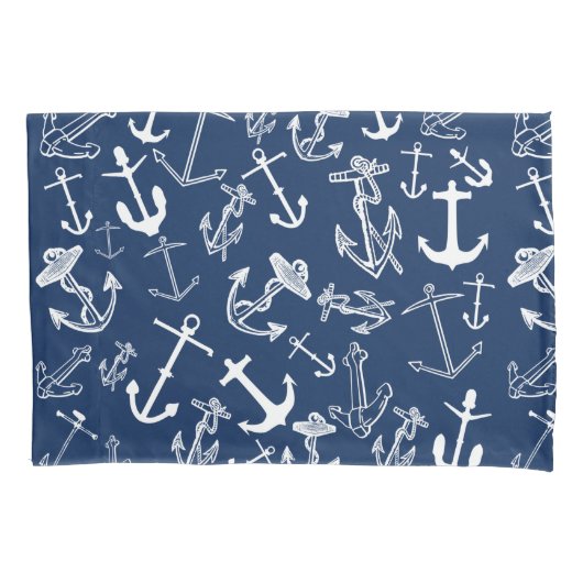 Nautic Navy Blue Anchor Muster Kissenbezug (Vorderseite)