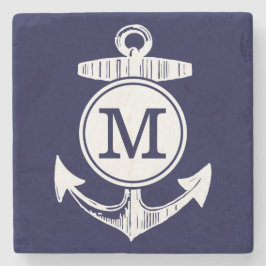 Nautic Navy Blue Anchor Muster Steinuntersetzer