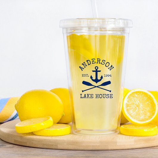 Nautic Navy Blue Anchor Oars Family Lake House Acryltrinkbecher