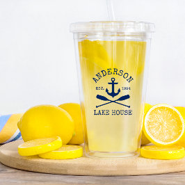 Nautic Navy Blue Anchor Oars Family Lake House Acryltrinkbecher