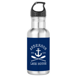 Nautic Navy Blue Anchor Oars Family Lake House Edelstahlflasche