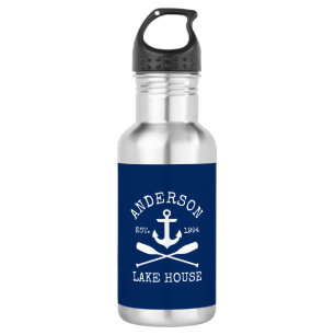 Nautic Navy Blue Anchor Oars Family Lake House Edelstahlflasche