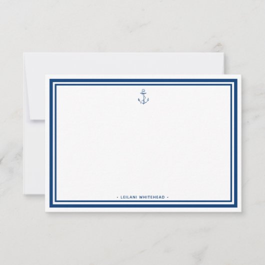 Nautic Navy Blue Anchor Personalisiert Mitteilungskarte (Vorderseite)