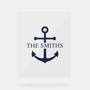 Nautic Navy Blue Anchor Personalisierter Familienn Acrylschild